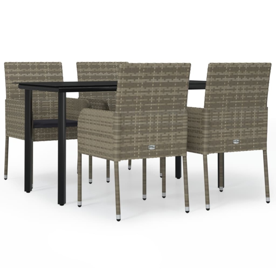 Set mobilier grădină cu perne, 5 piese, negru și gri, poliratan - 1 | YEO
