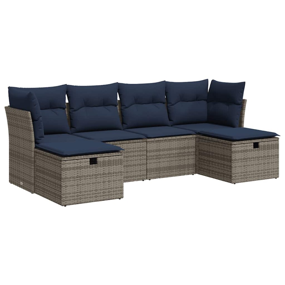 Set mobilier grădină cu perne, 6 piese, gri, poliratan - 1 | YEO