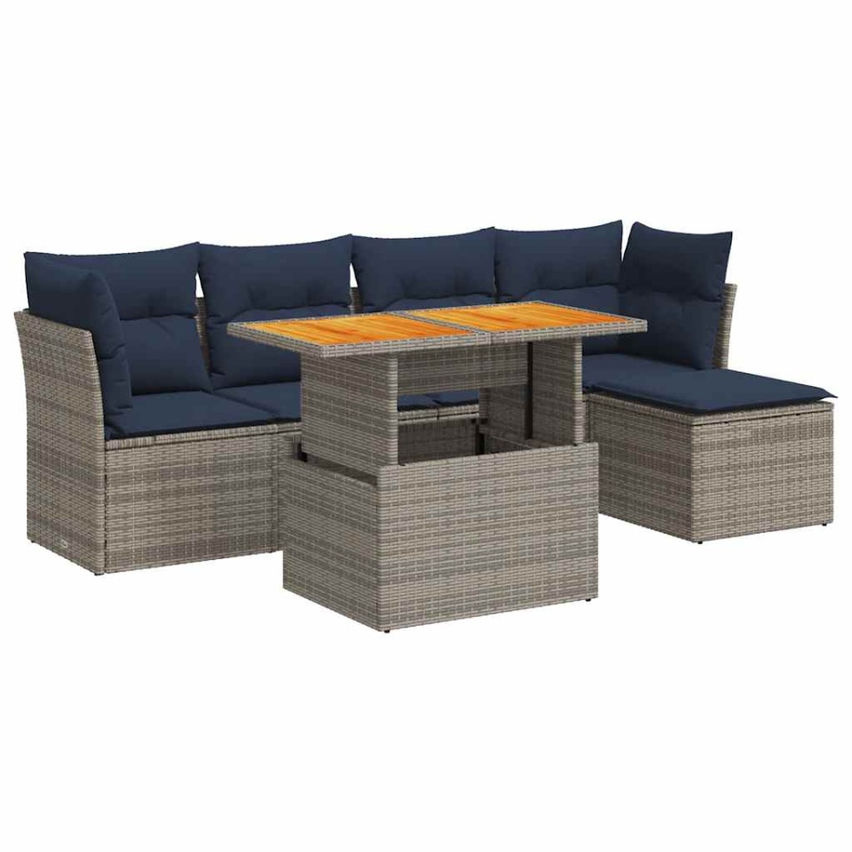 Set mobilier grădină cu perne, 6 piese, gri, poliratan - 1 | YEO