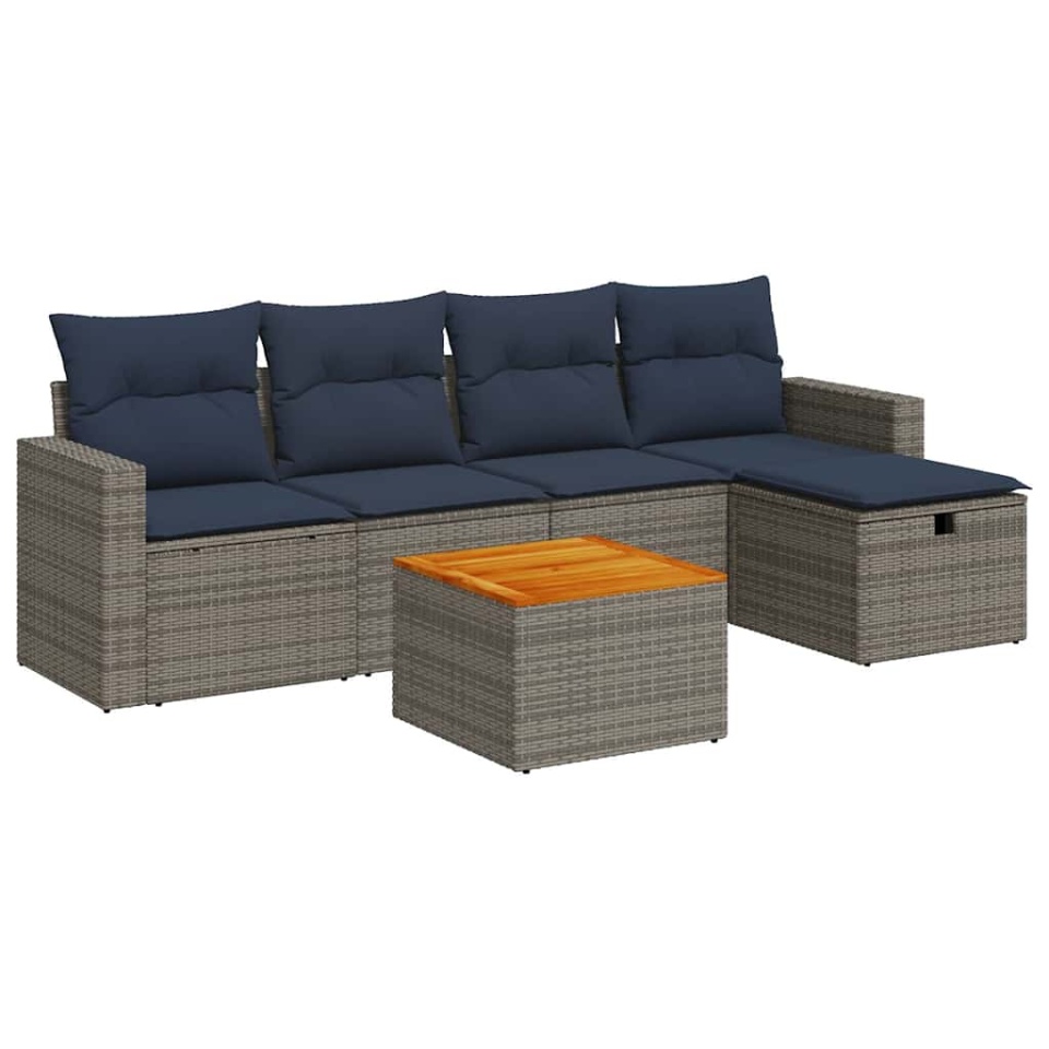 Set mobilier grădină cu perne, 6 piese, gri, poliratan - 1 | YEO