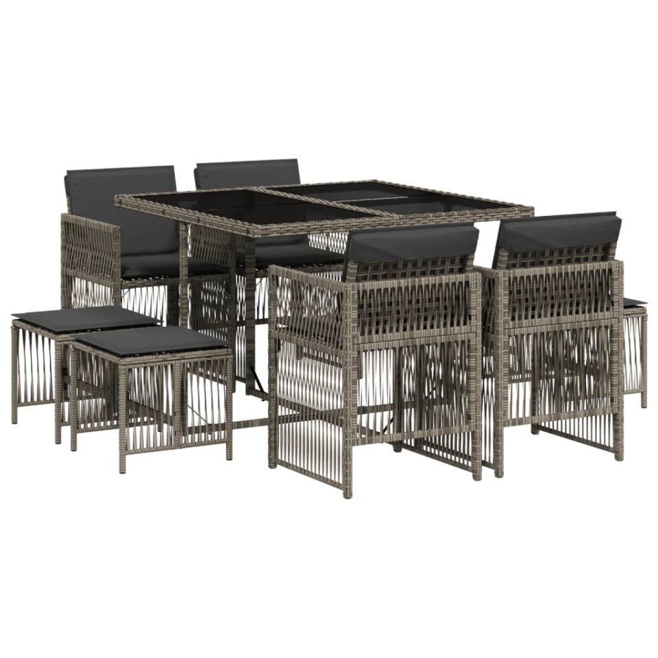 Set mobilier grădină cu perne, 9 piese, gri, poliratan - 1 | YEO