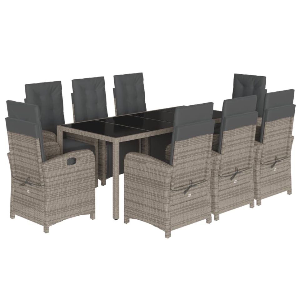 Set mobilier grădină cu perne, 9 piese, gri, poliratan - 1 | YEO