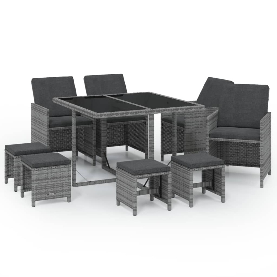 Set mobilier grădină cu perne, 9 piese, gri, poliratan - 1 | YEO