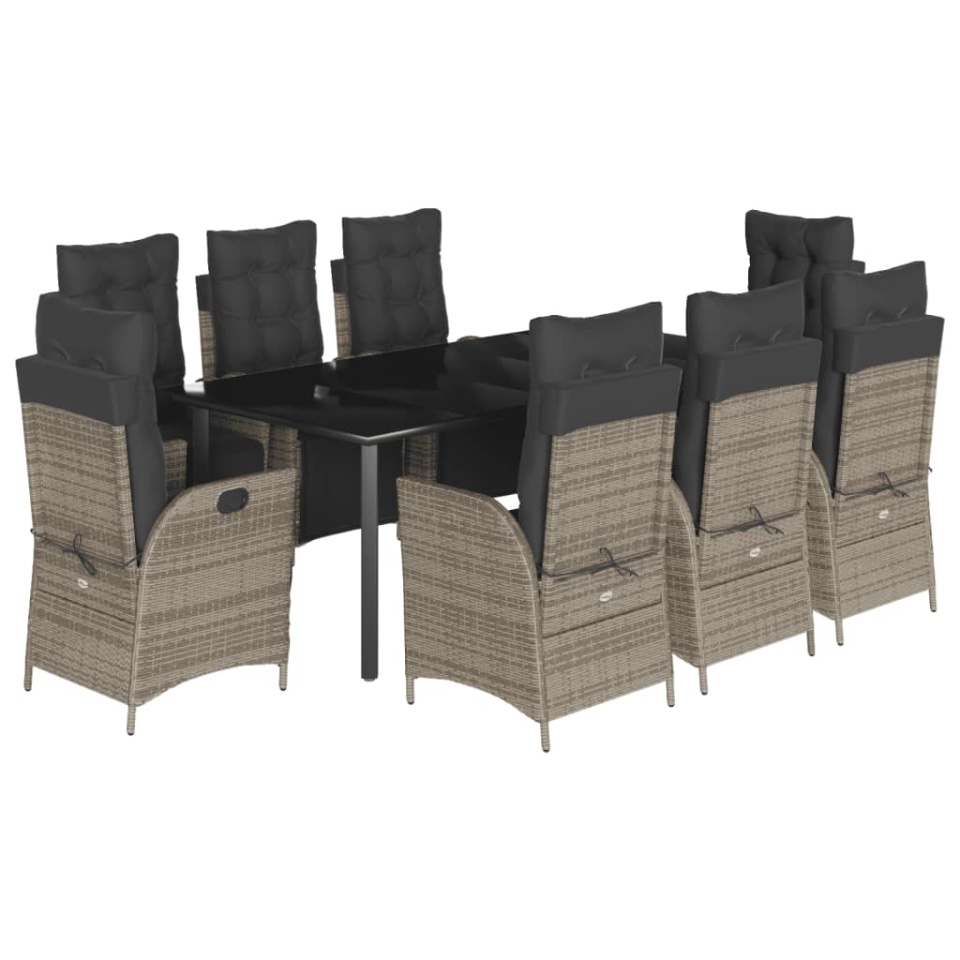 Set mobilier grădină cu perne, 9 piese, gri, poliratan - 1 | YEO