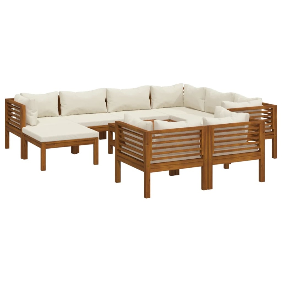 Set mobilier grădină cu perne crem 10 piese lemn masiv acacia - 1 | YEO
