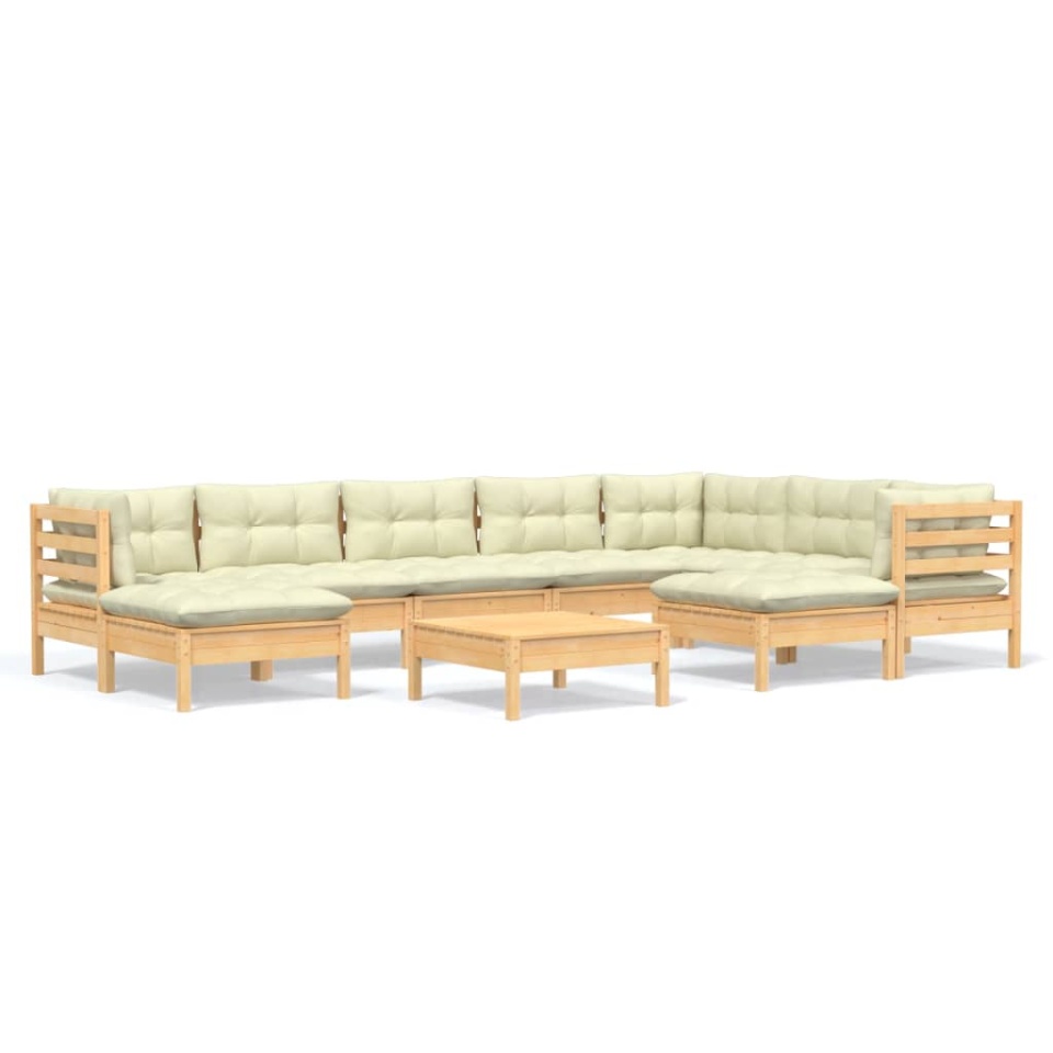 Set mobilier grădină cu perne crem, 10 piese, lemn masiv de pin - 1 | YEO