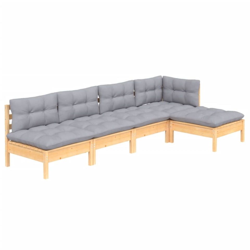 Set mobilier grădină cu perne gri, 5 piese, lemn masiv de pin - 2 | YEO