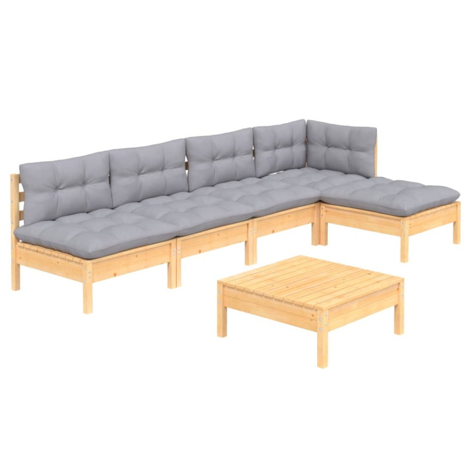Set mobilier grădină cu perne gri, 6 piese, lemn de pin - 2 | YEO