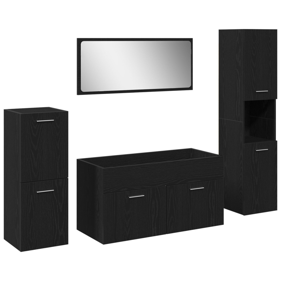 Set Mobilier pentru Baie 4 Piese Stejar Negru - 1 | YEO