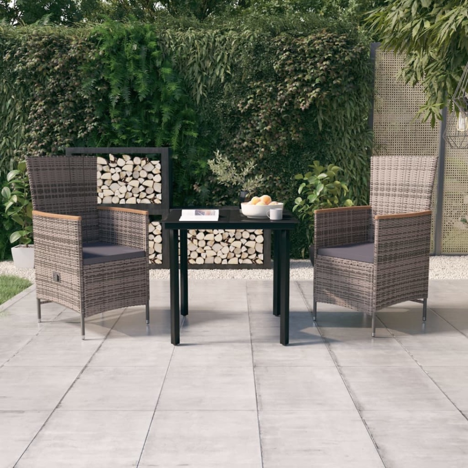 Set mobilier pentru grădină, cu perne, 3 piese, gri