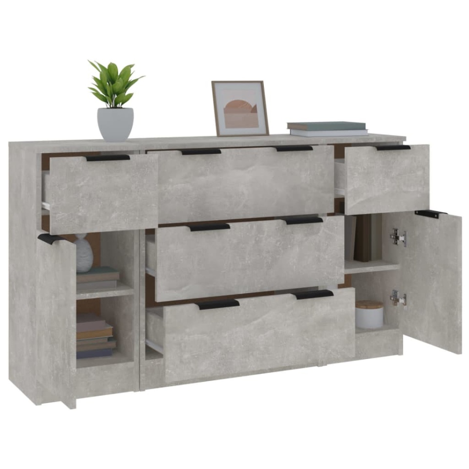 Set servantă, 3 piese, gri beton, lemn prelucrat - 3 | YEO