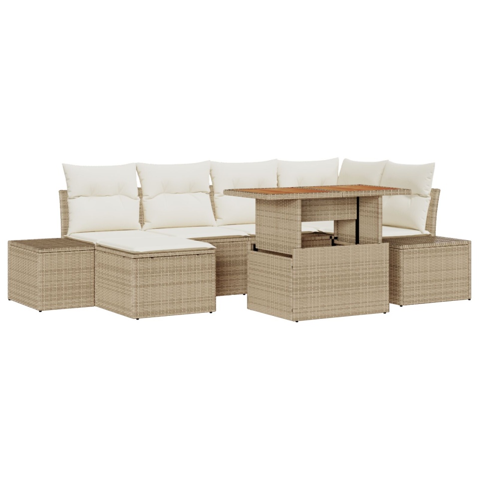 Set Sofa Grădină 7 Piese Bej Ratan Set Masă Grădină - 1 | YEO