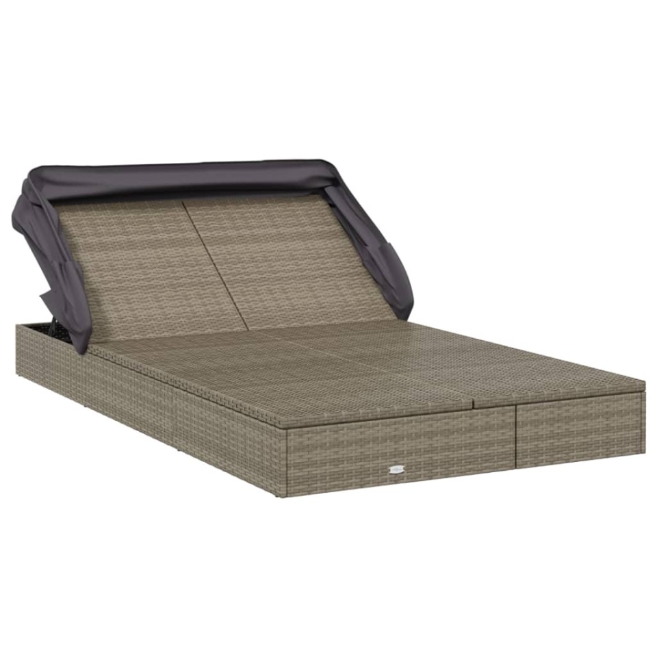 Șezlong 2 pers. acoperiș pliabil gri 213x118x97 cm poliratan - 2 | YEO