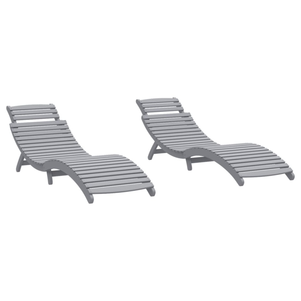 Șezlonguri, 2 buc, gri, 184x55x64 cm, lemn masiv de acacia - 1 | YEO
