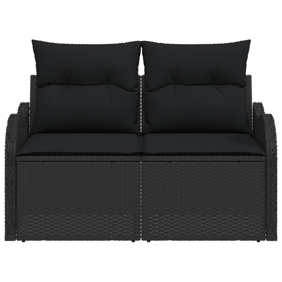 Sofa de grădină cu 2 locuri cu depozitare și perne Poli Rattan Negru - 3 | YEO