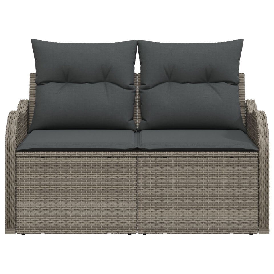 Sofa de grădină cu două locuri cu depozitare și perne, gri din rattan sintetic - 3 | YEO
