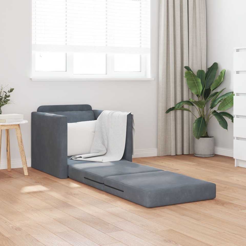 Sofa Floor Individual Convertibil Catifea 74x77x81 cm Gri Închis - 2 | YEO