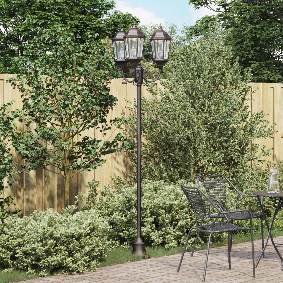 Stâlp de iluminat pentru grădină 3-lămpi E27 Bronz 220 cm Aluminiu