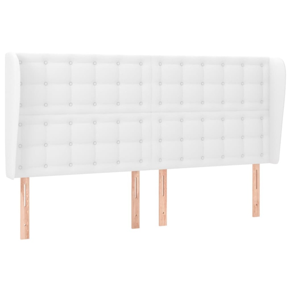 Tăblie de pat cu aripioare, alb, 203x23x118/128 cm, piele eco - 1 | YEO