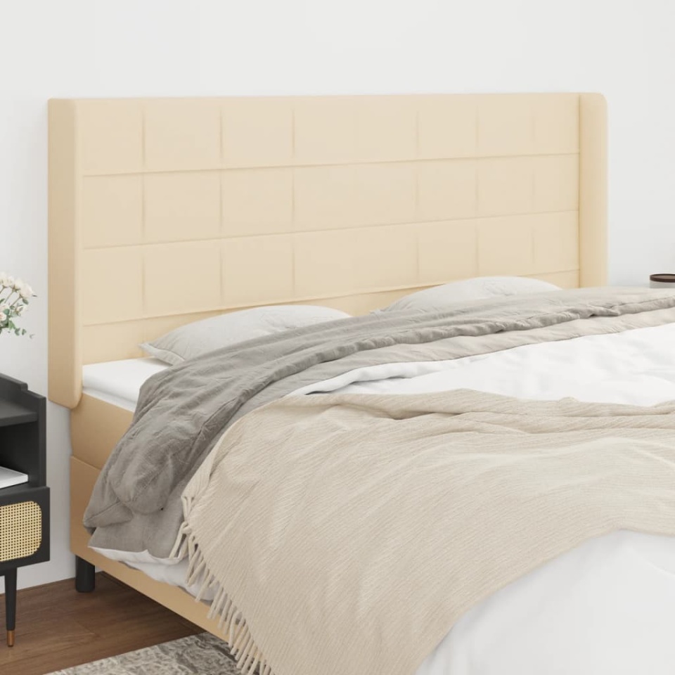 Tăblie de pat cu aripioare, crem, 203x16x118/128 cm, textil