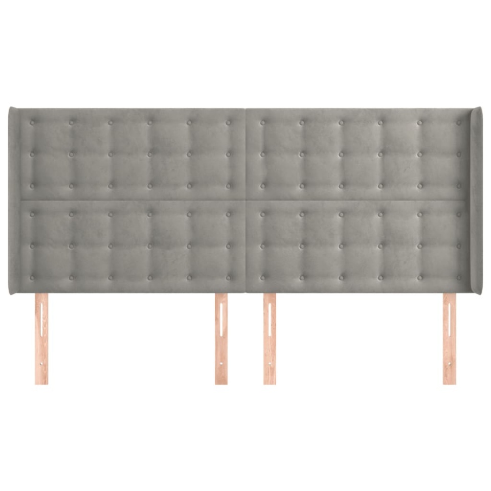 Tăblie de pat cu aripioare gri deschis 203x16x118/128cm catifea - 2 | YEO