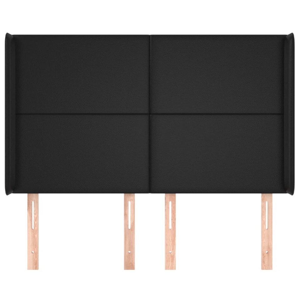 Tăblie de pat cu aripioare, negru, 147x16x118/128 cm, piele eco - 2 | YEO