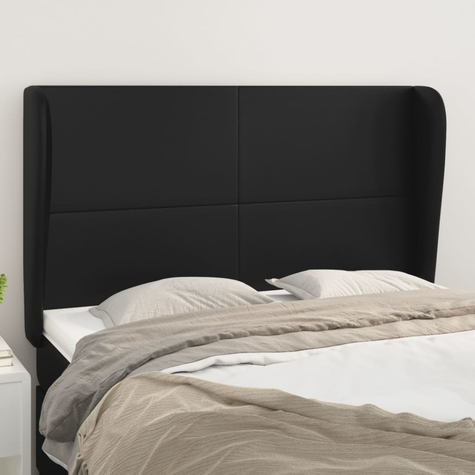 Tăblie de pat cu aripioare, negru, 147x23x118/128 cm, piele eco