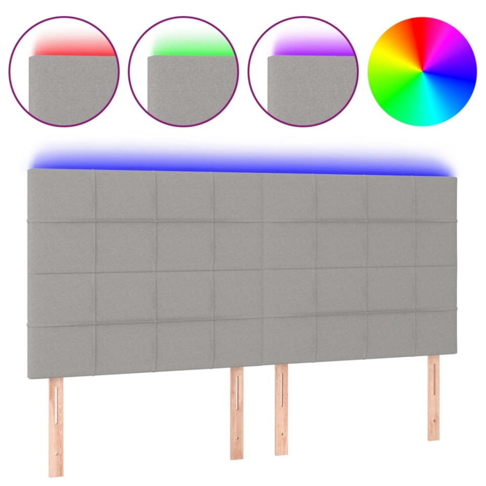 Tăblie de pat cu LED, gri deschis, 160x5x118/128 cm, textil - 1 | YEO