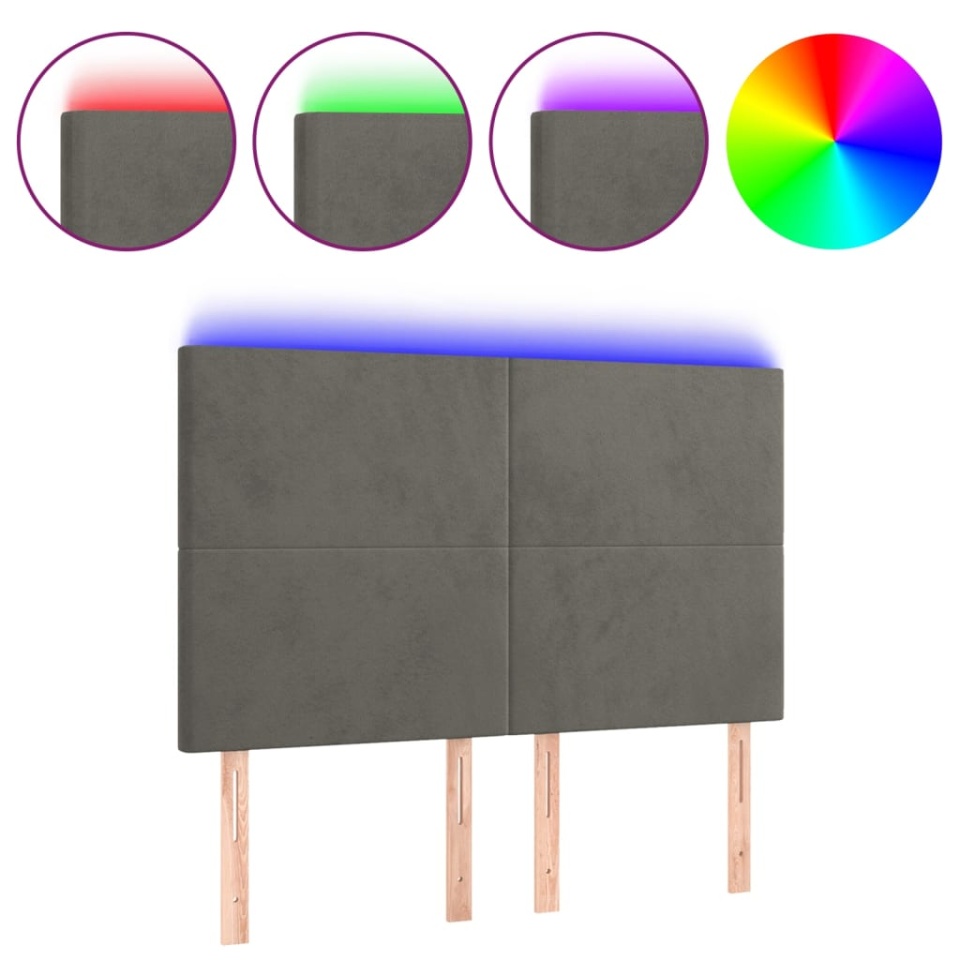Tăblie de pat cu LED, gri închis, 144x5x118/128 cm, catifea - 1 | YEO