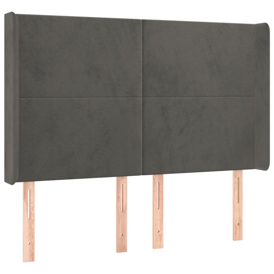Tăblie de pat cu LED, gri închis, 147x16x118/128 cm, catifea - 2 | YEO