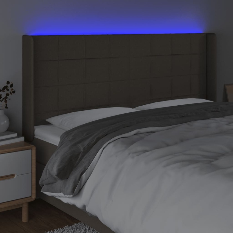 Tăblie de pat cu LED, gri taupe, 183x16x118/128 cm, textil - 3 | YEO