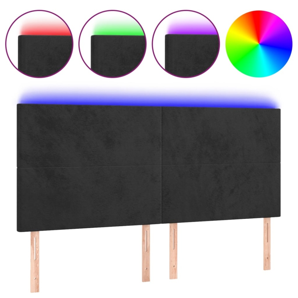Tăblie de pat cu LED, negru, 183x16x118/128 cm, catifea - 1 | YEO