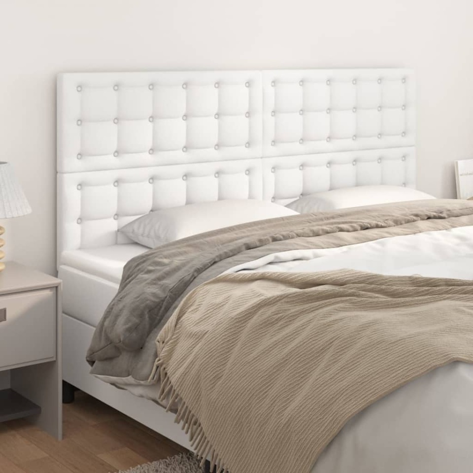 Tăblii de pat, 4 buc, alb, 100x5x78/88 cm, piele ecologică