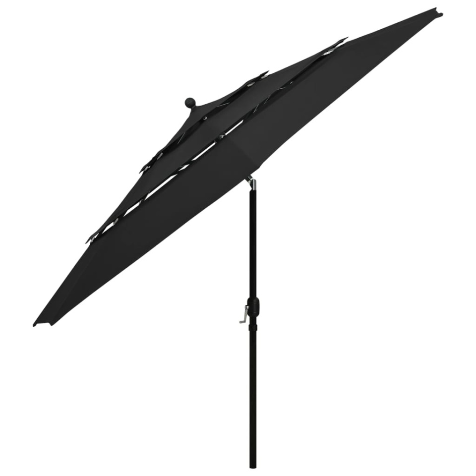 Umbrelă grădină cu 3 niveluri, stâlp aluminiu, negru, 3,5 m - 2 | YEO