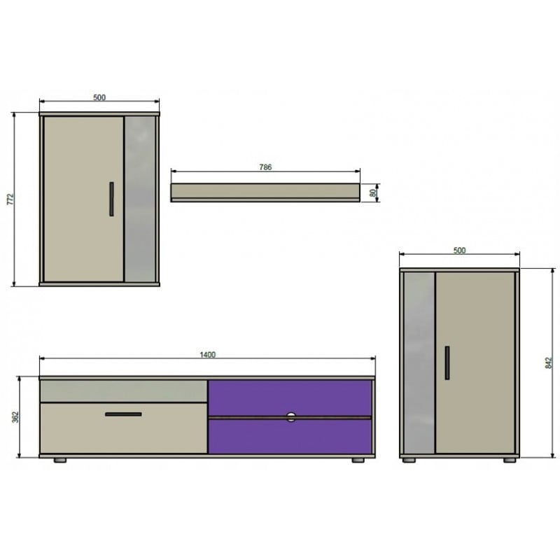 Unitate de perete Berno, stejar Sonoma deschis - alb 3W - 1 | YEO