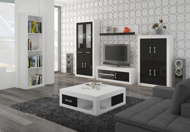 Verin Set 10 (Mobila Sufragerie De Perete) White/Black High Gloss