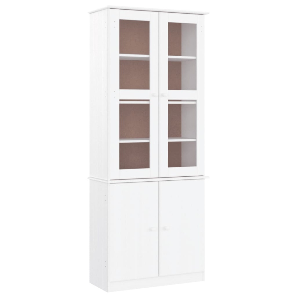 Vitrină din sticlă „ALTA”, alb, 77x35x186,5 cm, lemn masiv pin - 1 | YEO