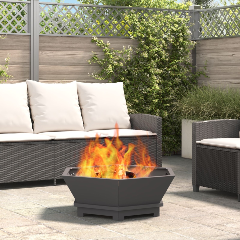 ardaXL Foc Hexagonal Negru 75x75x28 cm Oțel
