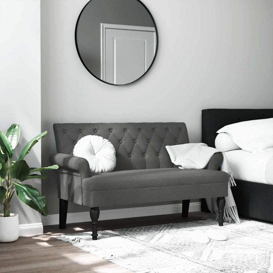 Bancă cu spătar, gri închis, 120x62x75,5 cm, material textil