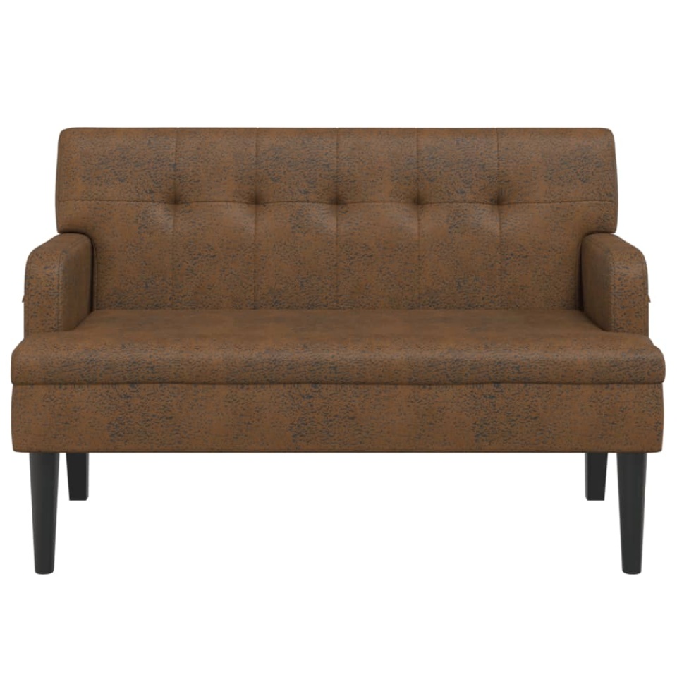 Banchetă cu spătar maro 112x65,5x75 cm piele întoarsă ecologică - 2 | YEO