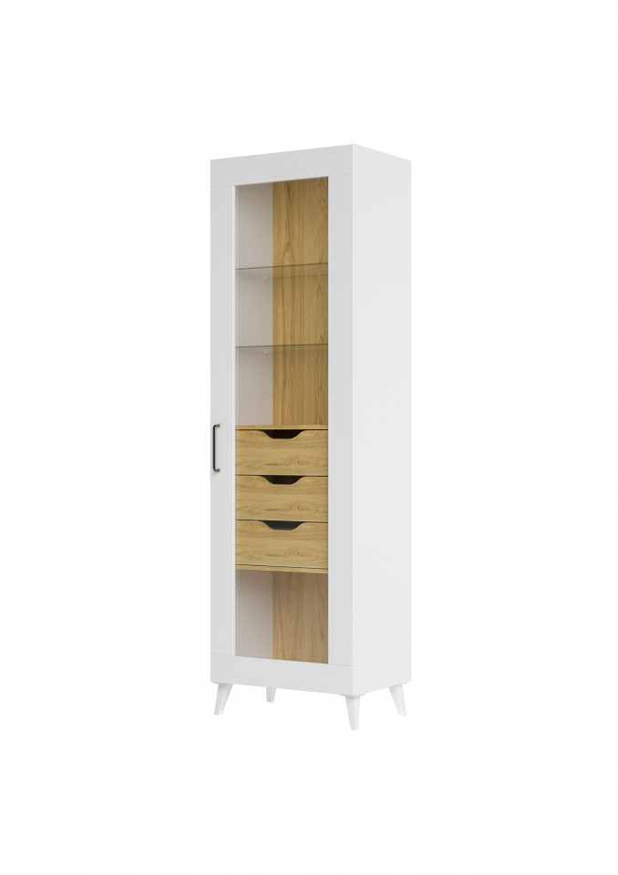 Barris 11 Vitrina Cu 1 Usa Cu 3 Sertare 60X200X42 Cm 1D3S White/Walnut