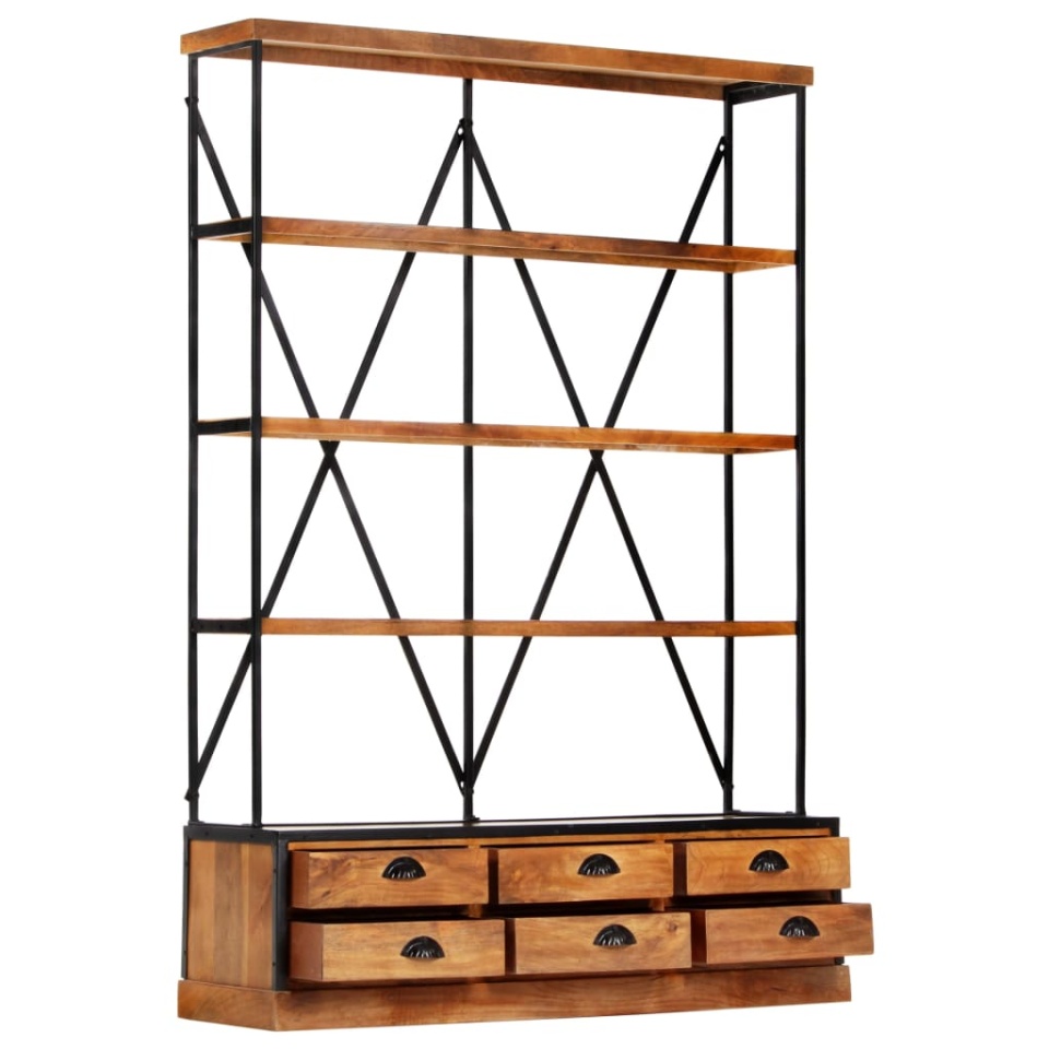 Bibliotecă 4 rafturi 6 sertare 122x36x181 cm lemn masiv mango - 1 | YEO