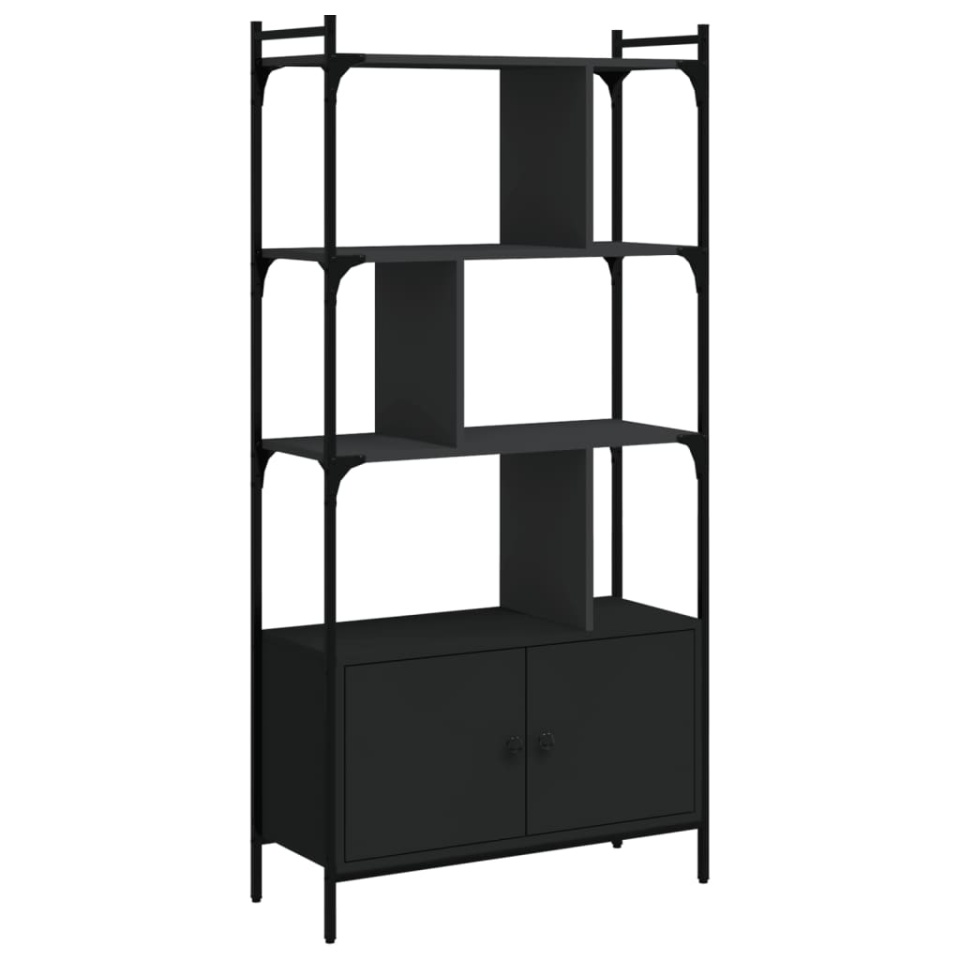 Bibliotecă cu uși, negru, 76,5x30x154,5 cm, lemn compozit - 1 | YEO