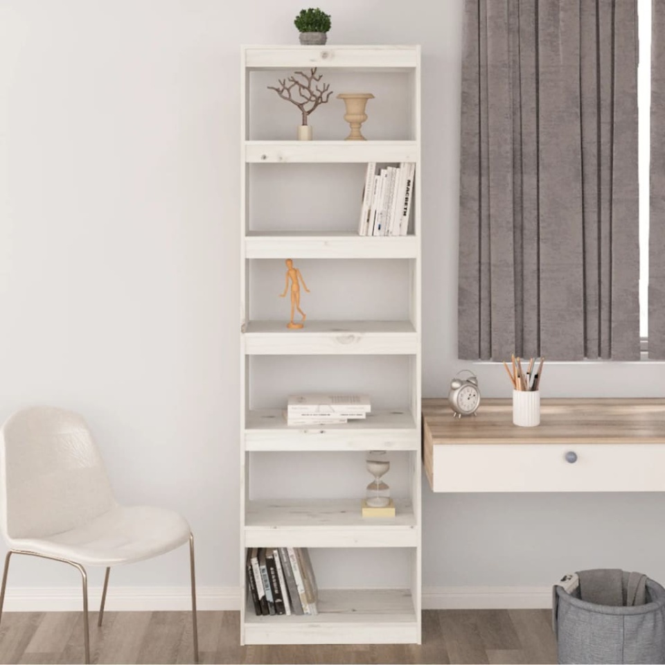Bibliotecă/Separator cameră alb 60x30x199,5 cm lemn masiv pin - 3 | YEO