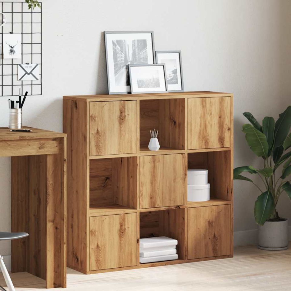 Bibliotecă, stejar artizanal, 90x28x90 cm, lemn prelucrat - 3 | YEO