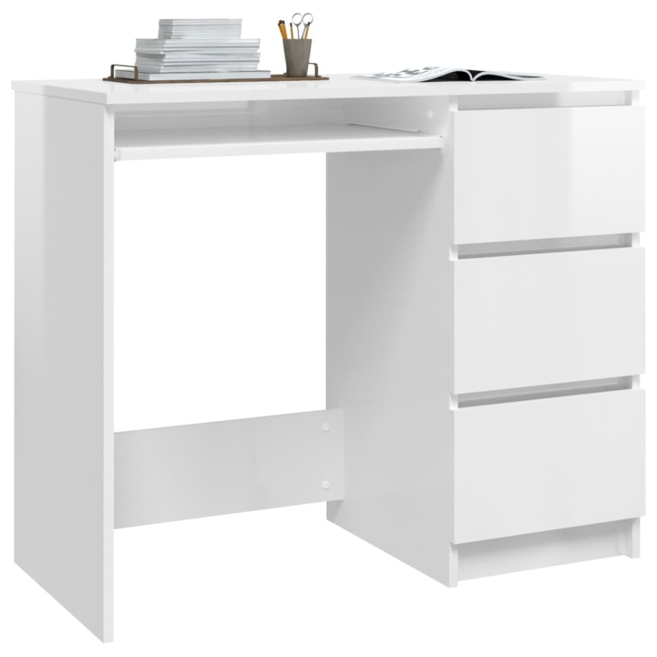 Birou, alb extralucios, 90 x 45 x 76 cm, lemn prelucrat - 2 | YEO