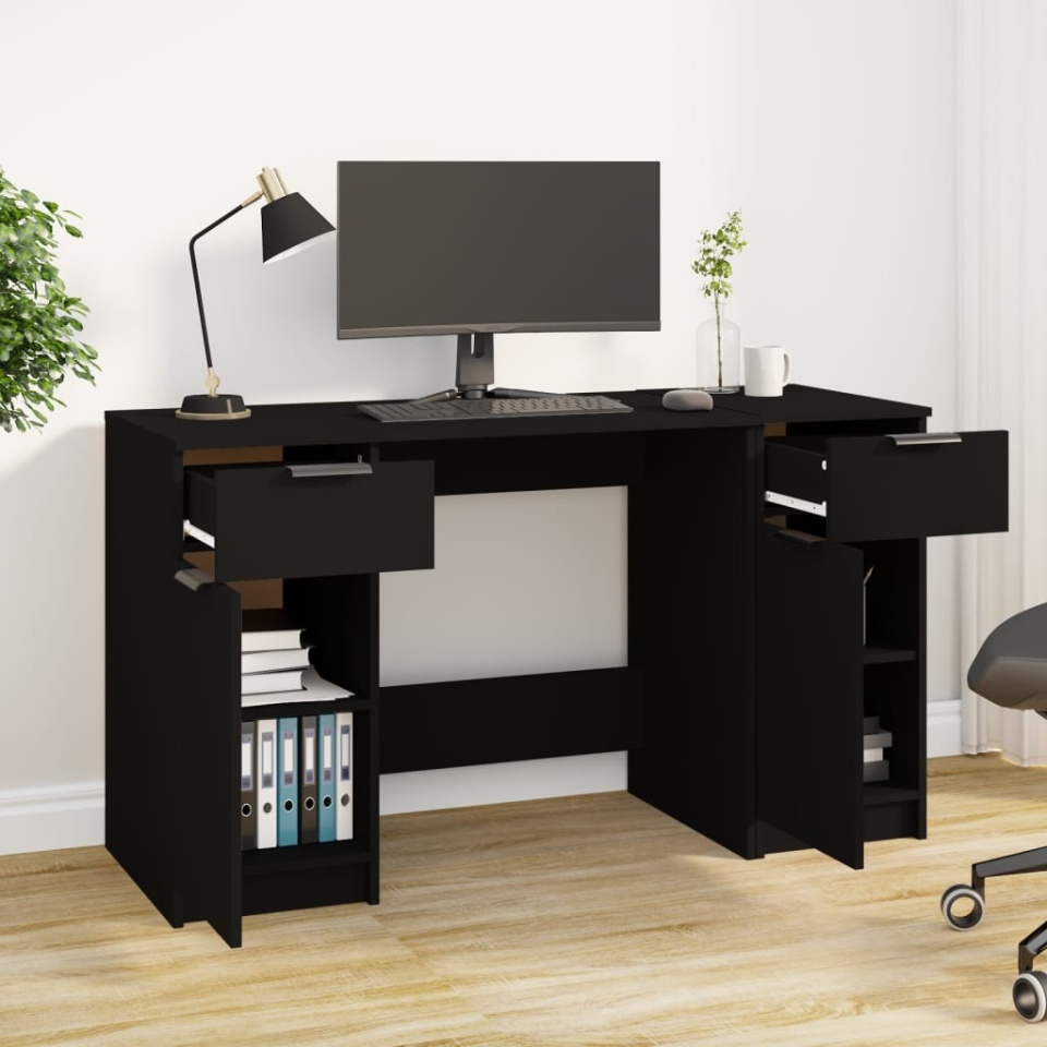 Birou cu dulap lateral, Negru, lemn prelucrat - 2 | YEO