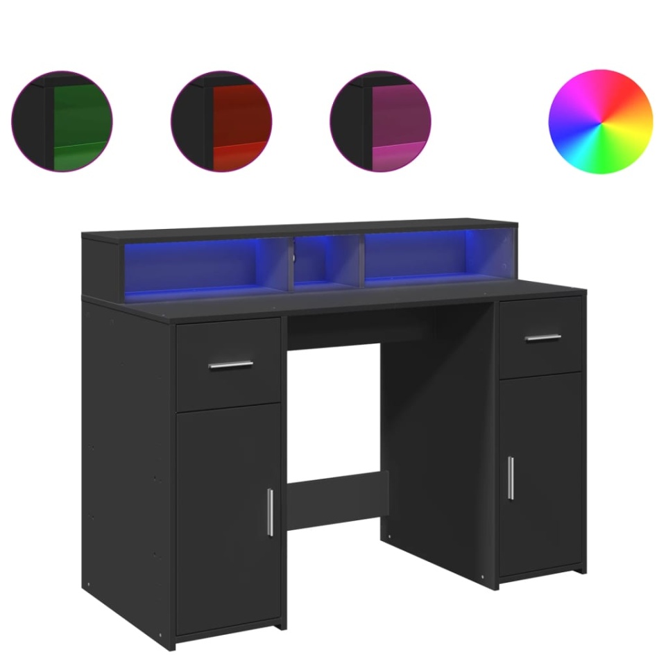 Birou cu lumini LED, negru, 120x55x91 cm, lemn prelucrat - 1 | YEO