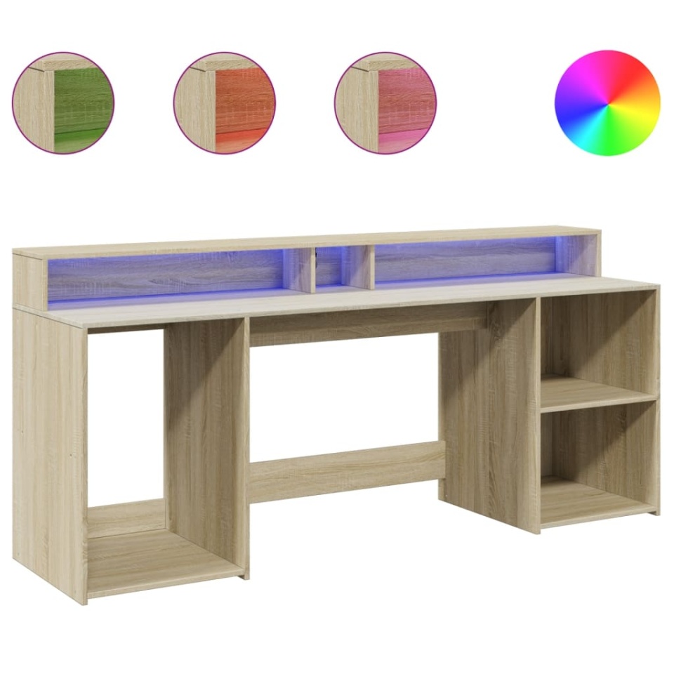 Birou cu lumini LED stejar sonoma, 200x55x91 cm, lemn prelucrat - 1 | YEO