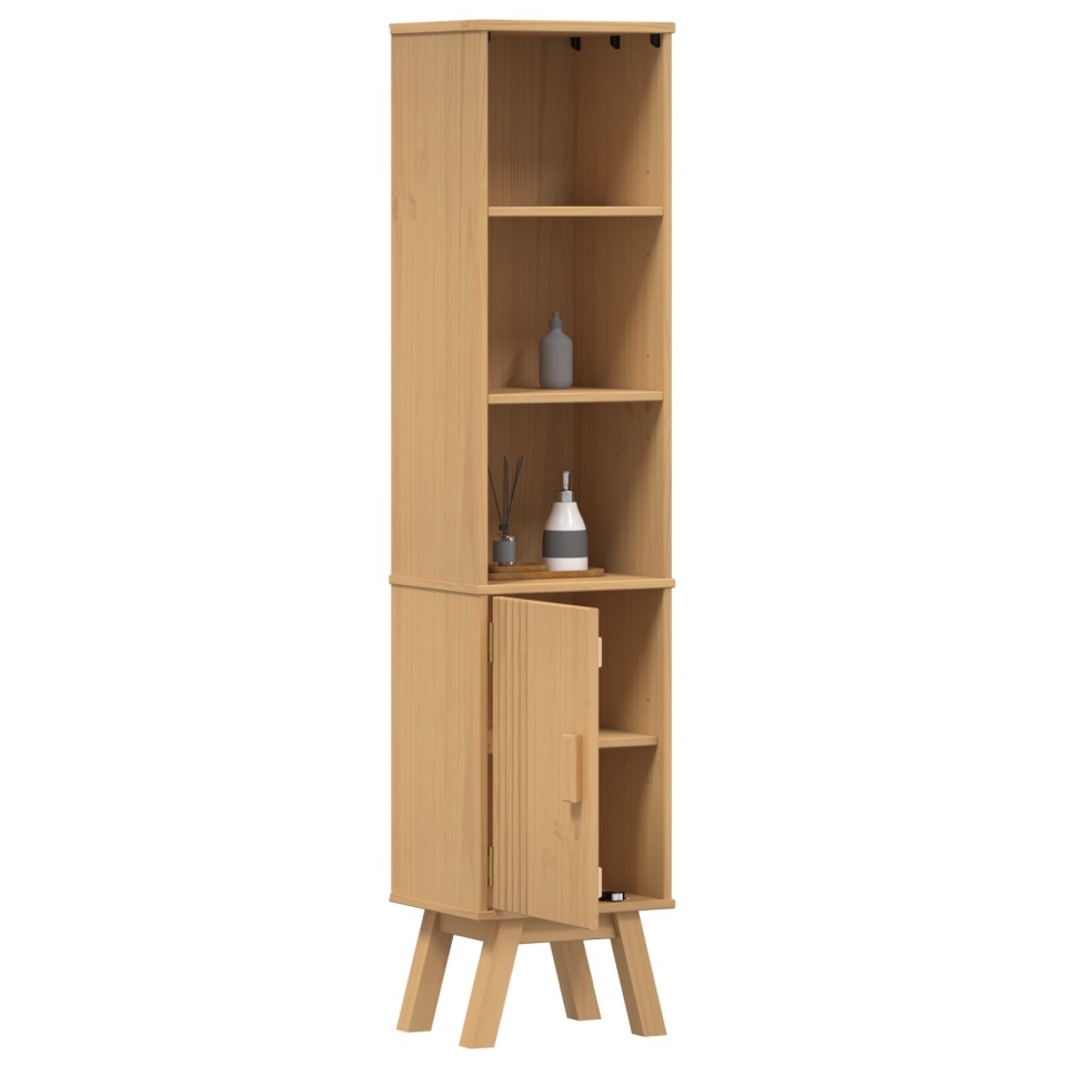 Cabinet de baie Maro 35x30x159 cm din lemn de pin masiv - 2 | YEO